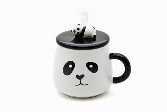 Taza Panda Con Tapa y Cuchara