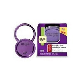 Caja con 6 Tapas y 6 Bandas Para Frasco Ball De Boca Regular Color Morado