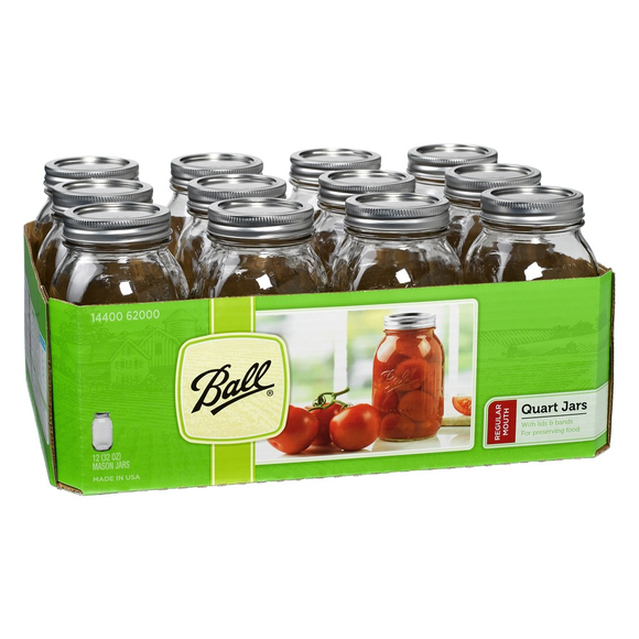 Caja 12 Frascos Ball 32oz/ 1 Quart Boca Regular